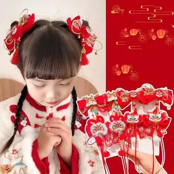 Плюшевый мяч детская китайская шпилька лев вышитый бант головной убор старинный стиль заколка для волос вечеринка Style14