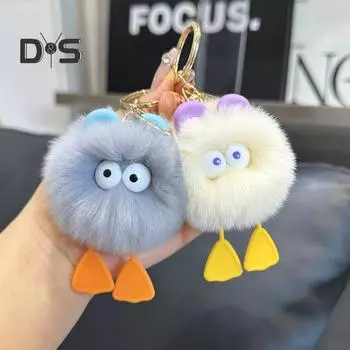 Плюшевый мультяшный брелок с шариком, большие глаза, снятие стресса, нечеткий круглый шар, игрушка, сделай сам, мини-металлическое кольцо, брелок, кулон, украшение для рюкзака, подарок на день рождения фиолетовый