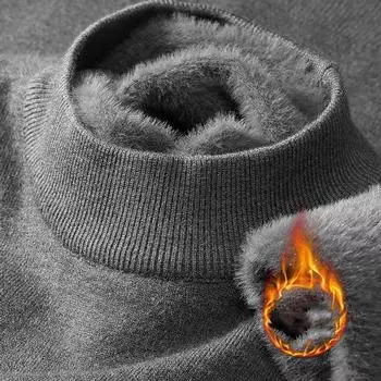 Плюшевый мужской вязаный свитер с высоким воротом и бархатной подкладкой, теплые однотонные пуловеры, осенне-зимний повседневный свитер с круглым вырезом и толстой подошвой XXXXL