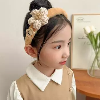 Плюшевый обруч для волос с цветочным мишкой в корейском стиле, милый ободок для волос, аксессуары для волос, детская повязка на голову, повседневная