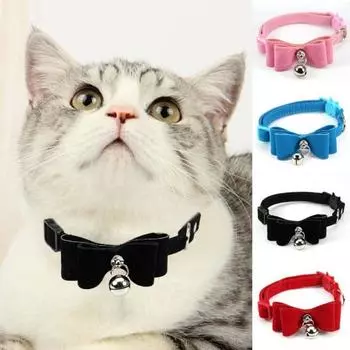 Плюшевый ошейник для кошек с бантом-колокольчиком, регулируемый размер, пряжка, легко носить, ошейник с бантом, аксессуар для домашних животных красный