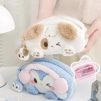 Плюшевый пенал большой емкости с видимым окном, сумка для хранения канцелярских принадлежностей, многофункциональная сумка для ручек, офисные школьные принадлежности