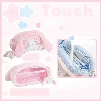 Плюшевый пенал большой емкости с видимым окном, сумка для хранения канцелярских принадлежностей, многофункциональная сумка для ручек, офисные школьные принадлежности