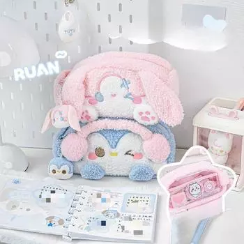 Плюшевый пенал большой емкости с видимым окном, сумка для хранения канцелярских принадлежностей, многофункциональная сумка для ручек, офисные школьные принадлежности