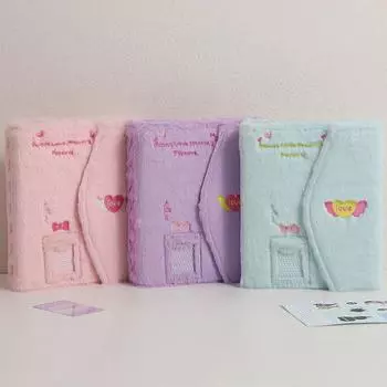 Плюшевый переплет A5 держатель для фотокарточек Kawaii фотоальбом Kpop Idol фотокарточки коллекционная книга школьный блокнот канцелярские принадлежности чёрный