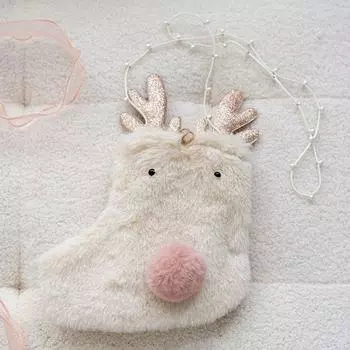 Плюшевый рождественский чулок розовые белые бусины Chian рождественский подарочный пакет подвесные украшения мультяшный лось сумка через плечо новый год 14x16cm розовый