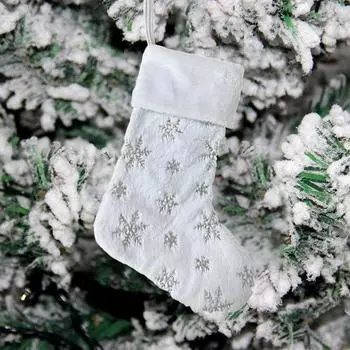 Плюшевый рождественский чулок с большими блестками и снежинками, многоразовый праздничный чулок с подвеской золотистый