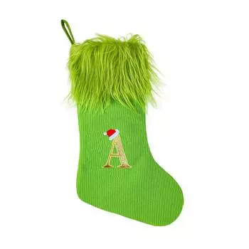 Плюшевый рождественский чулок с буквами Az, шапка Санты, зеленый орнамент, камин, елка, вечеринка, дом R4Z1 U-1pcs