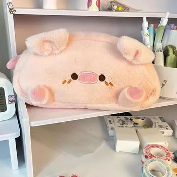 Плюшевый розовый пенал Piggy Pencil Case Creative Korean Student Pencil Bag 1PC