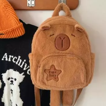Плюшевый рюкзак Kawaii Capybara для женщин, универсальный забавный мультяшный рюкзак через плечо Capibala, большая вместительная сумка-тоут бежевый