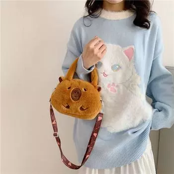 Плюшевый рюкзак с изображением капибары большой емкости, сумка на плечо с героями мультфильмов, унисекс A