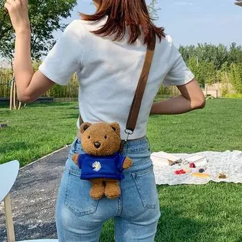 Плюшевый рюкзак-сумка с рисунком школьника, детская сумка на одно плечо, плюшевая кукла, сумка-медведь A