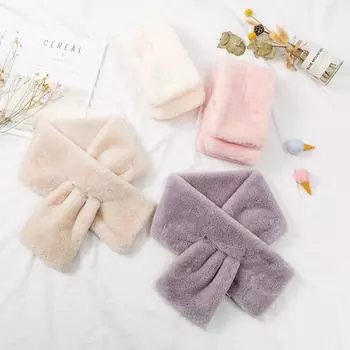 Плюшевый шарф, однотонный женский зимний теплый утолщенный шарф из искусственной кроличьей шерсти 13*90CM