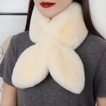 Плюшевый шарф с крестом, женский зимний шарф из искусственного кроличьего меха, утолщенный теплый шарф с диким воротником бежевый