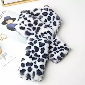 Плюшевый шарф с леопардовым принтом для женщин зимой, искусственный мех, красный сетчатый шарф для тепла, универсальный чехол через плечо, меховой воротник