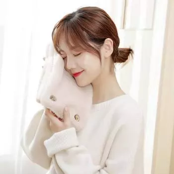 Плюшевый шарф с пряжками из натурального дерева, двухслойный бархатный дизайн, подкладка из искусственного меха кролика, однотонный зимний шарф 60 cm серый