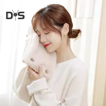 Плюшевый шарф с пряжками из натурального дерева, двухслойный бархатный дизайн, подкладка из искусственного меха кролика, однотонный зимний шарф 60 cm серый