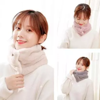 Плюшевый шарф с пряжками из натурального дерева, двухслойный бархатный дизайн, подкладка из искусственного меха кролика, однотонный зимний шарф 60 cm кофейный