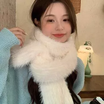 Плюшевый шарф женский зимний утолщенный холодный и теплый шарф из норки белый студенческий серый
