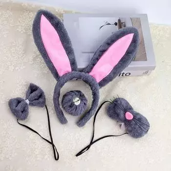 Плюшевый шарик, булавка, заячьи ушки, обруч для волос, галстук-бантик, кролик, комплект для косплея, пасхальный костюм B