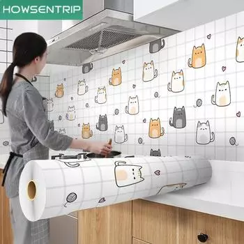 Плюшевый шарик, кухонная маслостойкая наклейка, водонепроницаемые самоклеящиеся, термостойкие обои, вытяжка для шкафа, огнестойкая наклейка на стену 60x300cm