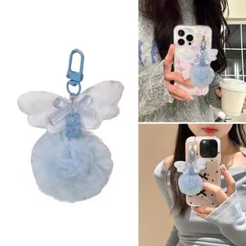 Плюшевый шнурок для телефона с крыльями, милый медведь, цепочка для телефона, брелок с бантом ручной работы, кулон на рюкзак, сумка для камеры, аксессуар синий