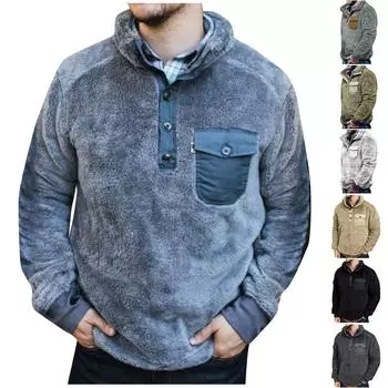 Плюшевый свитер на пуговицах, карманный свитер, кардиган, модный плюшевый свитер L