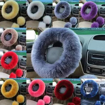 Плюшевый теплый чехол на руль, шерстяной ручник, автомобильный шерстяной чехол на руль F фиолетовый