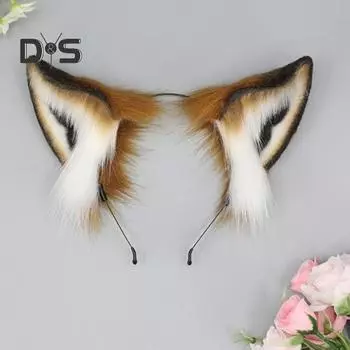 Плюшевый тканевый обруч для волос с имитацией ушей животных, повязка на голову ручной работы для косплея, вечеринок, эластичная повязка на голову, аксессуар для волос коричневый