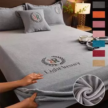Плюшевый утолщенный чехол для кровати, однотонный, зимний, теплый, коралловый, бархатный материал, простыня на резинке, теплый материал, чехлы для матраса, защита для матраса 3pcs-120x200x25cm оранжевый