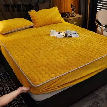Плюшевый утолщенный стеганый наматрасник, теплый мягкий кристаллический бархатный стеганый матрас King Queen, простыня, не включая наволочку 120x200cm with pillowcase