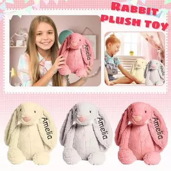 Плюшевый заяц с вышитым именем ребенка, плюшевая игрушка ручной работы, первый подарок ребенку на Пасху One Size