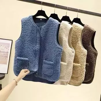 Плюшевый жилет из ягненка и цельный меховой жилет, осенне-зимняя верхняя одежда, женский жилет S темный кофе