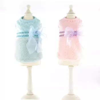 Плюшевый жилет с бантом для питомца на осень/зиму, юбка с двойной лентой, одежда для собак, пальто на осень/зиму, одежда для щенков, жилет для собак XS