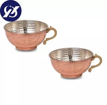 Pnarba Чаша для айрана Набор из 2 консервированных медных стеклянных мисок для пахты Медная кружка Стакан для воды Стекло с медной ручкой медный