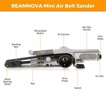 Пневматическая ленточная шлифовальная машина 520*20 мм с набором из 3 шлифовальных лент для пневматического инструмента с воздушным компрессором для шлифования, полировки, шлифования