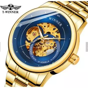 ПОБЕДИТЕЛЬ Модные деловые полые мужские механические часы Автоматические механические часы.
