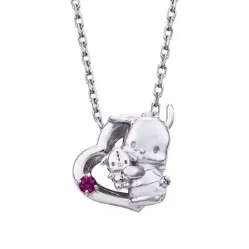 Pochacco POCHACCO Ожерелье Подвеска 40 см Sanrio Персонажи Hapidanbui Открытое Сердце Красный Камень Серебро 925 Хирургическая Нержавеющая Сталь 316L Кубический Цирконий