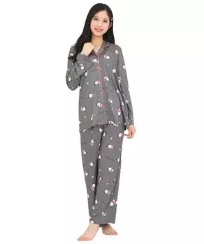 Pochacco Shirt Powder Long Длинный Верх и низ Домашняя одежда [SAZAC] Пижама, Эластичная, Женская, Рукава, Брюки, Комплект, Одежда, (Серый/M/SAN1912) серый