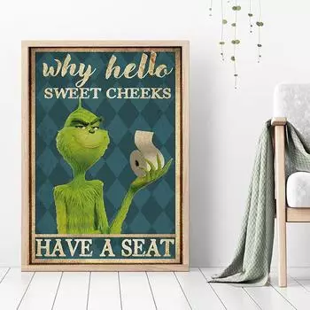 Почему Привет, сладкие щечки, присаживайтесь Плакаты и принты Винтаж Смешные лягушки Рулон бумаги Туалет Ванная комната Настенные рисунки Декор 21x30cm No Framed