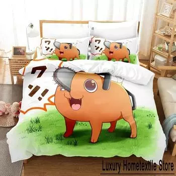 Pochita Chainsaw Man Комплект постельного белья Single Twin Full Queen King Size Комплект постельного белья Aldult Kid Bedroom Duvetcover Sets Anime Bed Sheet Set EU Single 135x200cm