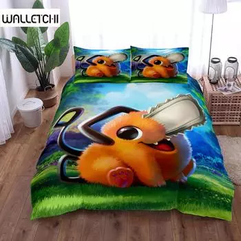 Pochita Kids Duvet Cover Set King Queen Double Full Twin Single Size Bed Linen Set EU single(135x200cm)