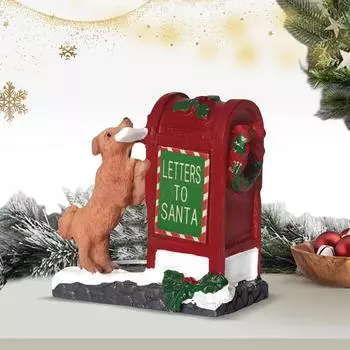 Почтовый ящик Санты со скульптурой маленькой собачки, настольная фигурка рождественского почтового ящика, аксессуары для рождественской деревни, рождественские украшения UNITED KINGDOM