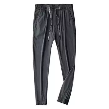 Pocket Button Lightweight Ice Silk Sweatpants for Men, Leg Binding Slim Fit Casual Sports Pants for Men S серый