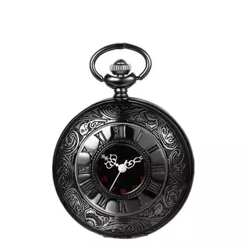 Pocket Watch Antique Skeleton Roman Alphabet 24 Hour Waterproof Pocket Watch Pendant Watch Retro Necklace Chain Black Gothic Accessories Christmas