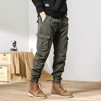 Pockets Winter Cargo Pants Men Fleece Liner Warm Slim Fit Joggers Streetwear Casual Cotton Thermal Trousers 38 чёрный