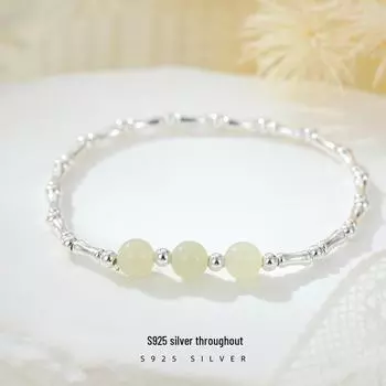 Под баньяном: Элегантный женский браслет из серебра 925 пробы с бамбуковыми и хетианскими бусинами 925 Silver серебряный