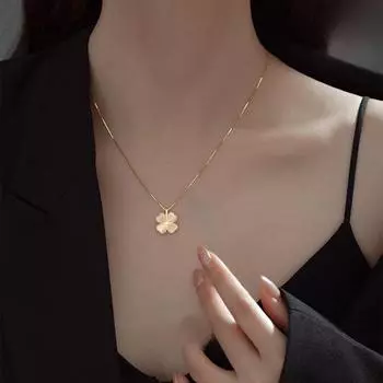 Под деревом баньяна ожерелье из серебра 925 пробы с корейским кошачьим глазом и подвеской в виде четырехлистного клевера Small золотой