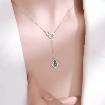 Под деревом баньяна S925 Серебряное двойное китайское ожерелье в форме тыквы - изысканный подарок для женщин NS2970, 925 Silver белого золота