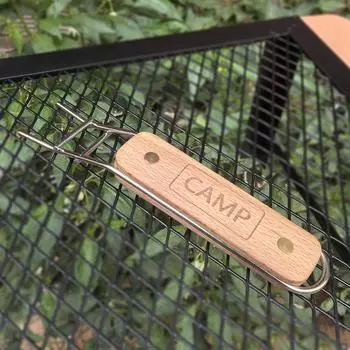 Подъемник для решетки гриля на открытом воздухе, захват для решетки гриля из нержавеющей стали с деревянными вставками разноцветный